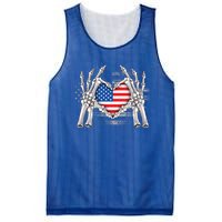 Funny Skeleton Hands With American Flag Heart 4Th Of July Cool Gift Mesh Reversible Basketball Jersey Tank