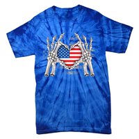 Funny Skeleton Hands With American Flag Heart 4Th Of July Cool Gift Tie-Dye T-Shirt