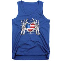 Funny Skeleton Hands With American Flag Heart 4Th Of July Cool Gift Tank Top