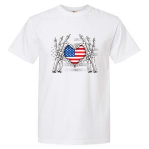 Funny Skeleton Hands With American Flag Heart 4Th Of July Cool Gift Garment-Dyed Heavyweight T-Shirt