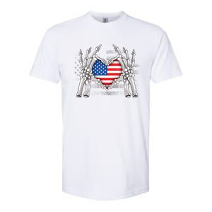 Funny Skeleton Hands With American Flag Heart 4Th Of July Cool Gift Softstyle CVC T-Shirt