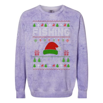 Festive Santa Hat Christmas Light Fishing Claus for Ugly Xmas  Colorblast Crewneck Sweatshirt