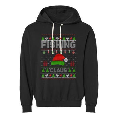 Festive Santa Hat Christmas Light Fishing Claus for Ugly Xmas  Garment-Dyed Fleece Hoodie