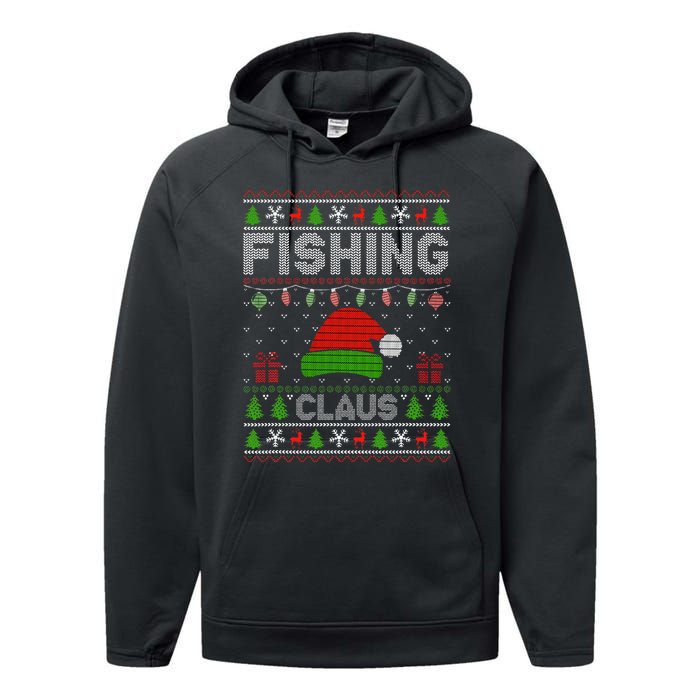 Festive Santa Hat Christmas Light Fishing Claus for Ugly Xmas  Performance Fleece Hoodie