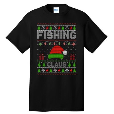 Festive Santa Hat Christmas Light Fishing Claus for Ugly Xmas  Tall T-Shirt