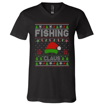 Festive Santa Hat Christmas Light Fishing Claus for Ugly Xmas  V-Neck T-Shirt