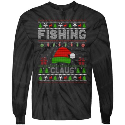 Festive Santa Hat Christmas Light Fishing Claus for Ugly Xmas  Tie-Dye Long Sleeve Shirt