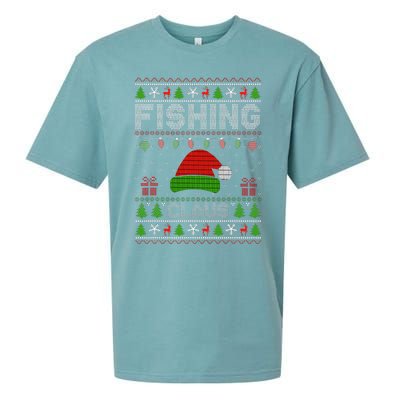 Festive Santa Hat Christmas Light Fishing Claus for Ugly Xmas  Sueded Cloud Jersey T-Shirt