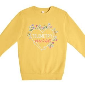 Floral Stethoscope Heart Nursing Telemetry Nurse Gift Premium Crewneck Sweatshirt