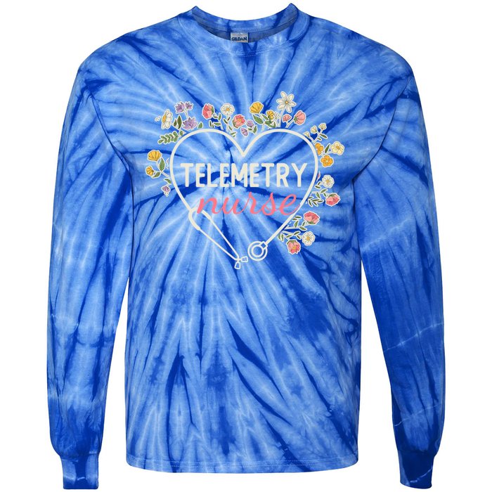 Floral Stethoscope Heart Nursing Telemetry Nurse Gift Tie-Dye Long Sleeve Shirt