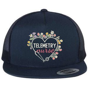 Floral Stethoscope Heart Nursing Telemetry Nurse Gift Flat Bill Trucker Hat