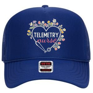 Floral Stethoscope Heart Nursing Telemetry Nurse Gift High Crown Mesh Back Trucker Hat