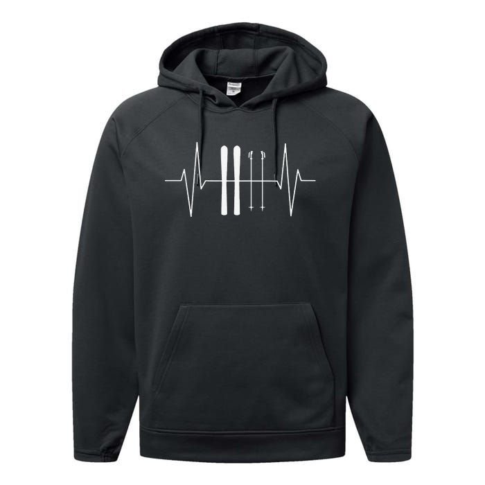 Funny Ski Heartbeat Skier Skiing Gift For Skier Performance Fleece Hoodie