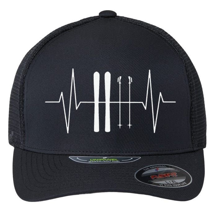 Funny Ski Heartbeat Skier Skiing Gift For Skier Flexfit Unipanel Trucker Cap