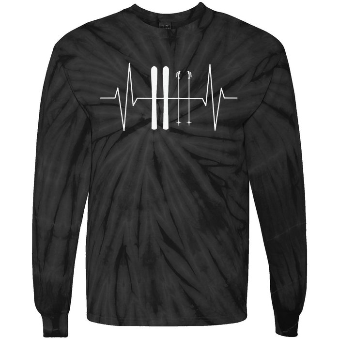 Funny Ski Heartbeat Skier Skiing Gift For Skier Tie-Dye Long Sleeve Shirt