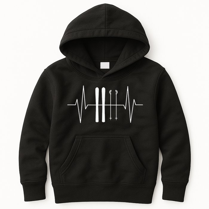 Funny Ski Heartbeat Skier Skiing Gift For Skier Kids Hoodie