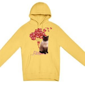 Funny Siamese Heart Valentines Day Cat Dad Mom Gift Premium Pullover Hoodie