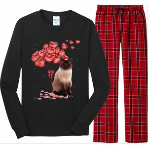 Funny Siamese Heart Valentines Day Cat Dad Mom Gift Long Sleeve Pajama Set