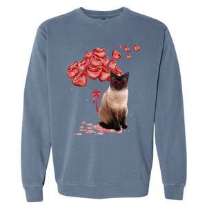 Funny Siamese Heart Valentines Day Cat Dad Mom Gift Garment-Dyed Sweatshirt