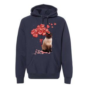 Funny Siamese Heart Valentines Day Cat Dad Mom Gift Premium Hoodie