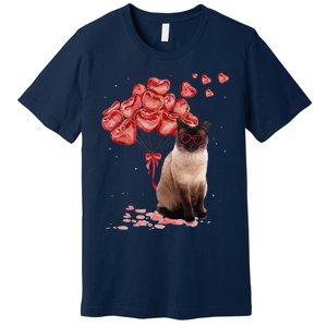 Funny Siamese Heart Valentines Day Cat Dad Mom Gift Premium T-Shirt