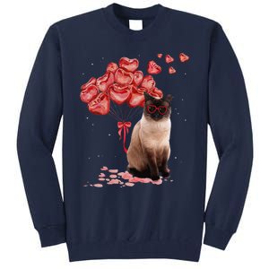 Funny Siamese Heart Valentines Day Cat Dad Mom Gift Tall Sweatshirt