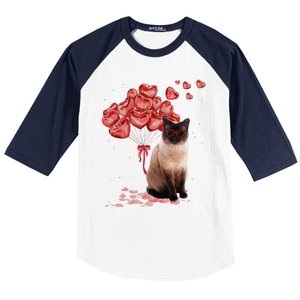 Funny Siamese Heart Valentines Day Cat Dad Mom Gift Baseball Sleeve Shirt