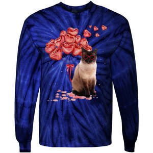 Funny Siamese Heart Valentines Day Cat Dad Mom Gift Tie-Dye Long Sleeve Shirt