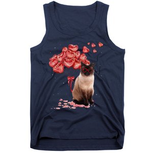 Funny Siamese Heart Valentines Day Cat Dad Mom Gift Tank Top