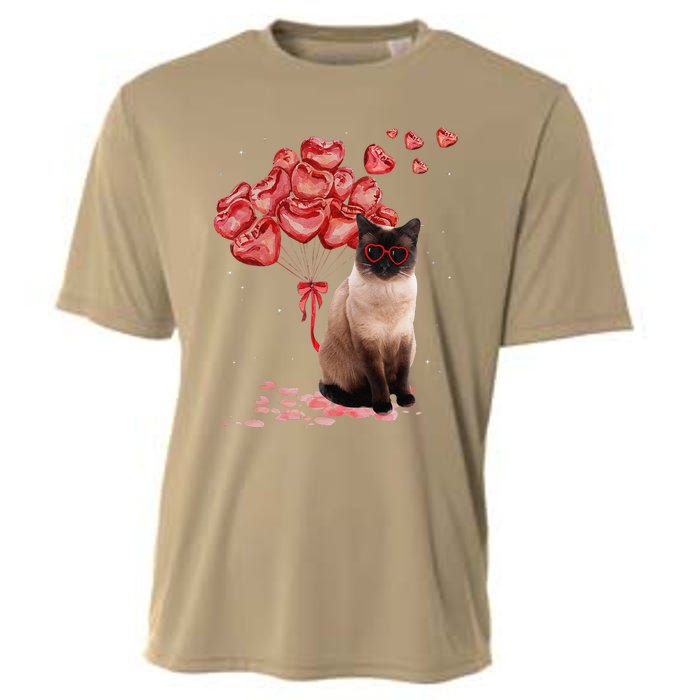 Funny Siamese Heart Valentines Day Cat Dad Mom Gift Cooling Performance Crew T-Shirt