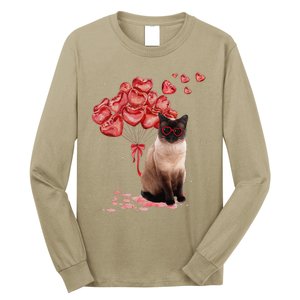 Funny Siamese Heart Valentines Day Cat Dad Mom Gift Long Sleeve Shirt