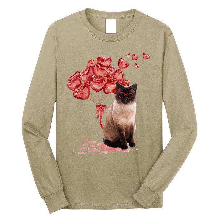 Funny Siamese Heart Valentines Day Cat Dad Mom Gift Long Sleeve Shirt