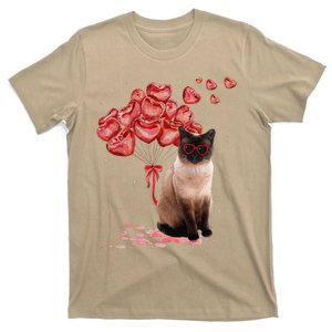 Funny Siamese Heart Valentines Day Cat Dad Mom Gift T-Shirt