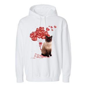 Funny Siamese Heart Valentines Day Cat Dad Mom Gift Garment-Dyed Fleece Hoodie