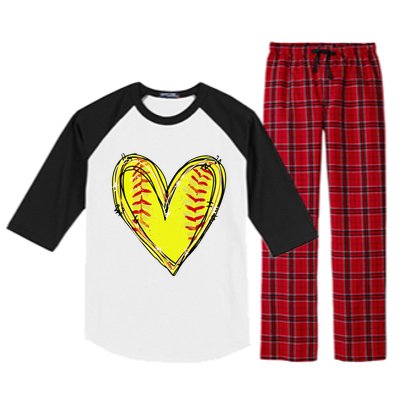 Funny Softball Heart Softball Game Day Softball Mom Lovers Gift Raglan Sleeve Pajama Set