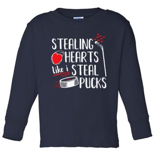 Funny Stealing Hearts Pucks Valentine's Day Hockey Toddler Long Sleeve Shirt