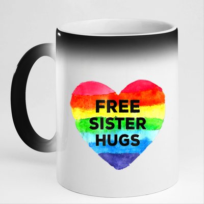 Free Sister Hugs Lgbt Flag Heart Rainbow Pride Sister Day Gift 11oz Black Color Changing Mug