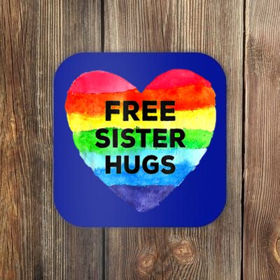 Free Sister Hugs Lgbt Flag Heart Rainbow Pride Sister Day Gift Coaster