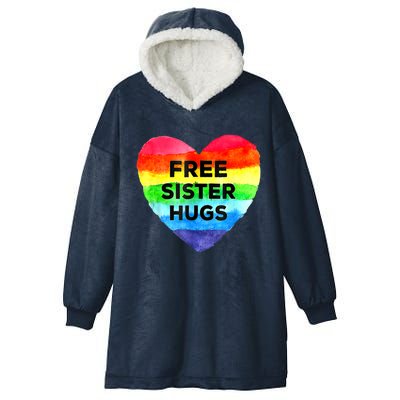 Free Sister Hugs Lgbt Flag Heart Rainbow Pride Sister Day Gift Hooded Wearable Blanket