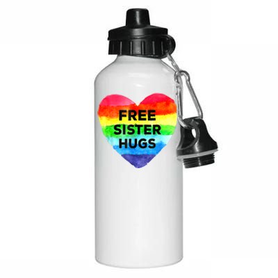 Free Sister Hugs Lgbt Flag Heart Rainbow Pride Sister Day Gift Aluminum Water Bottle