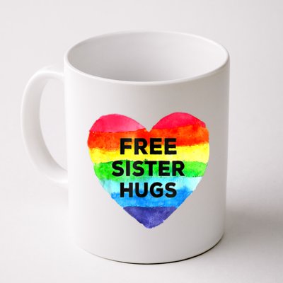 Free Sister Hugs Lgbt Flag Heart Rainbow Pride Sister Day Gift Coffee Mug