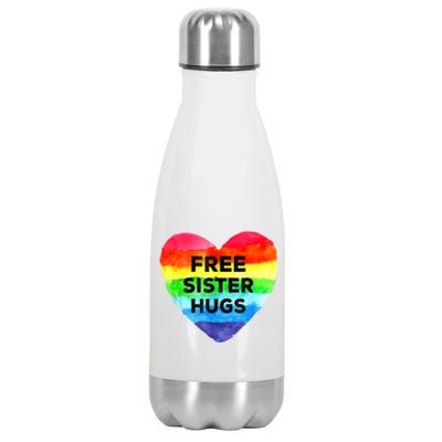 Free Sister Hugs Lgbt Flag Heart Rainbow Pride Sister Day Gift Stainless Steel Insulated Water Bottle