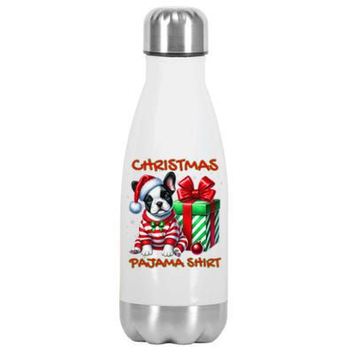 Frenchie Santa Hat & Christmas Lights Cute French Bulldog Stainless Steel Insulated Water Bottle