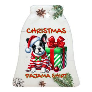 Frenchie Santa Hat & Christmas Lights Cute French Bulldog Ceramic Bell Ornament