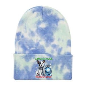 Frenchie Santa Hat & Christmas Lights Cute French Bulldog Tie Dye 12in Knit Beanie