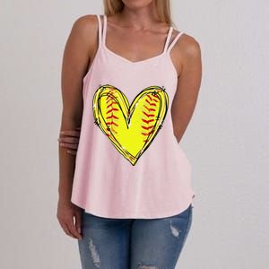 Funny Softball Heart Softball Game Day Softball Mom Lovers Gift Women's Strappy Tank