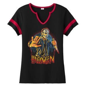 Funny Scary Halloween Jason Ladies Halftime Notch Neck Tee