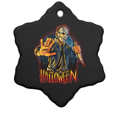 Funny Scary Halloween Jason Ceramic Star Ornament