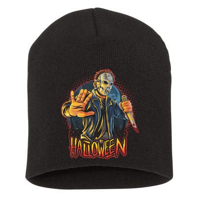 Funny Scary Halloween Jason Short Acrylic Beanie