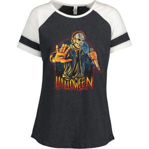 Funny Scary Halloween Jason Enza Ladies Jersey Colorblock Tee